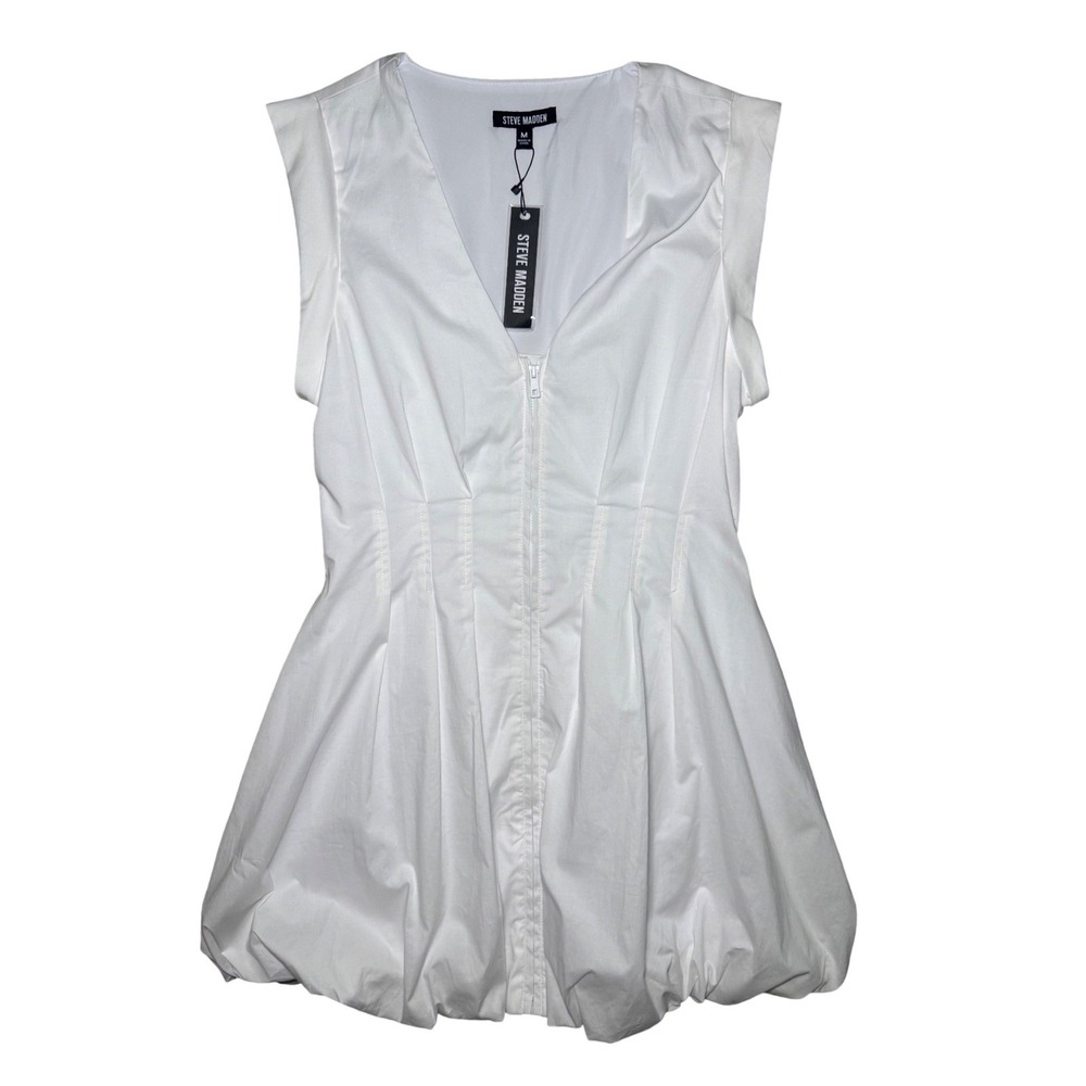 Steve Madden Bubble Hem Zip Gale Dress Women Medium White Sleeveless V-Neck NWT
